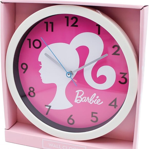NEW IOB Barble Wall Clock 10 inches Pink & White - Picture 1 of 3